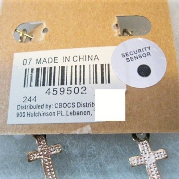 Christian Gold Tone Hoop with Rhinestones Cross Earrings - Picture 4 of 4